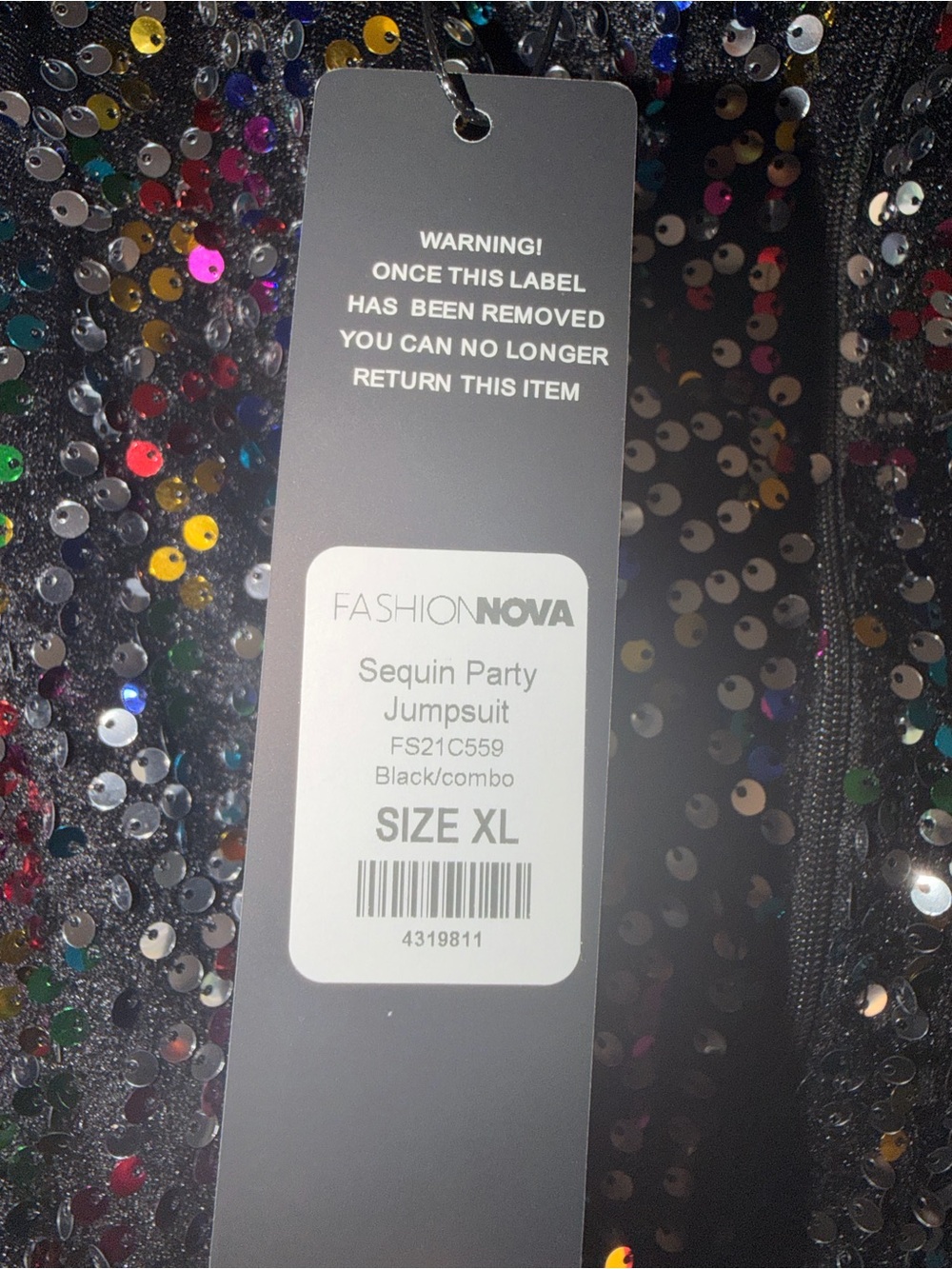 XL Fashion Nova Luxe Black Multicolor Sequin Strapless Jumpsuit - Picture 3 of 4